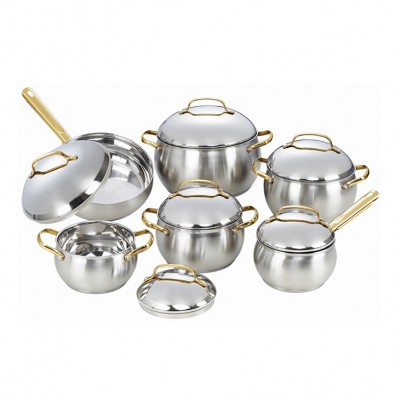 Wholesale 12pcs G type Lid Gold Steel Handle Pans Sets Cookware Sets cooking pot set stainless steel