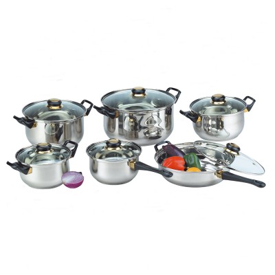 12 Pieces wholesale Kitchen Ware camping Stainless Steel pots and pans cheap Cookware set