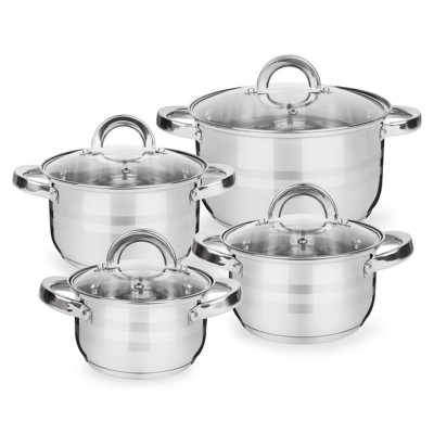 New High Quality Kitchen Wares Cooking Pot Set 8pcs 100% Stainless Steel nonstick Cookware Sets